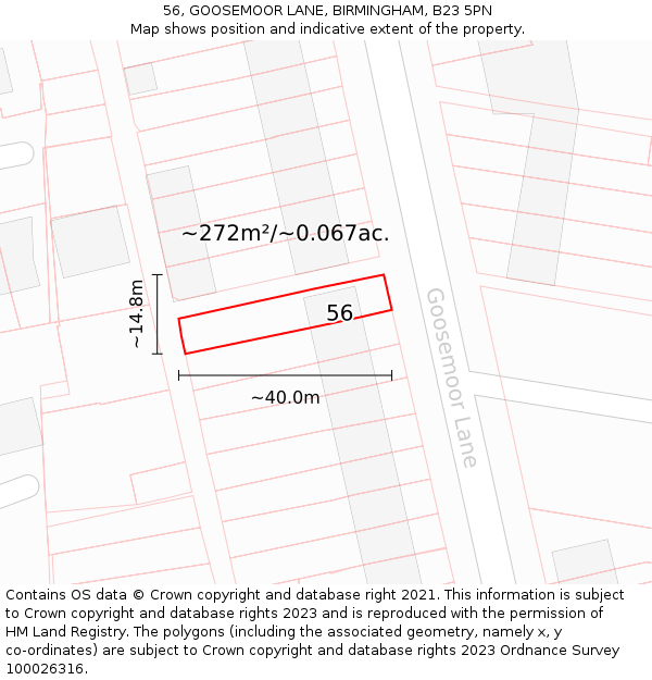 56, GOOSEMOOR LANE, BIRMINGHAM, B23 5PN: Plot and title map