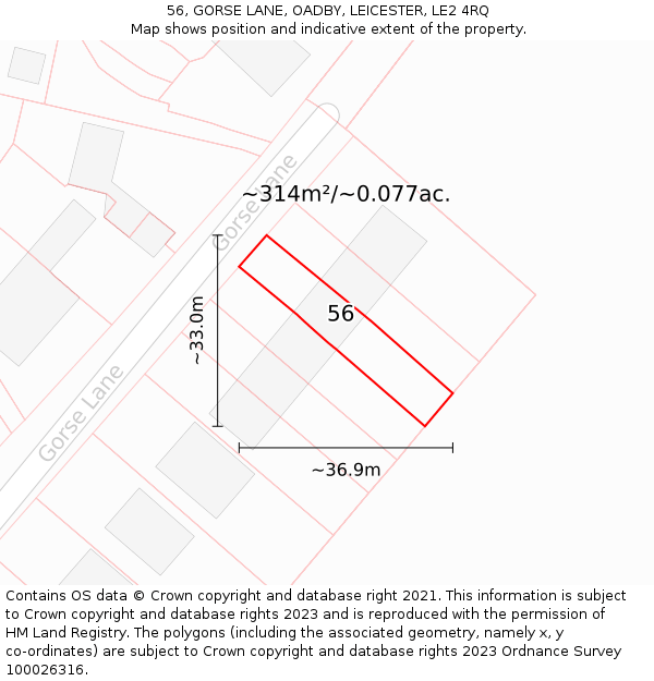 56, GORSE LANE, OADBY, LEICESTER, LE2 4RQ: Plot and title map