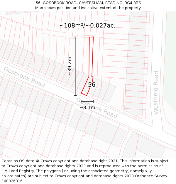 56, GOSBROOK ROAD, CAVERSHAM, READING, RG4 8BS: Plot and title map