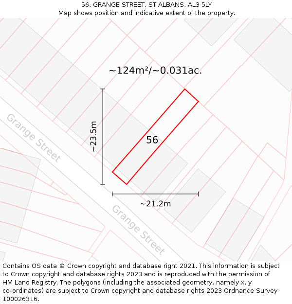 56, GRANGE STREET, ST ALBANS, AL3 5LY: Plot and title map