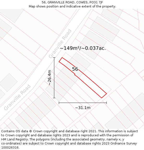 56, GRANVILLE ROAD, COWES, PO31 7JF: Plot and title map