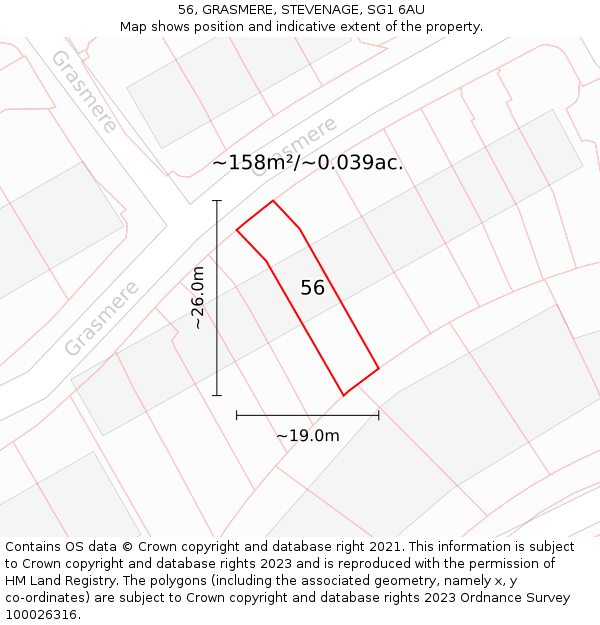 56, GRASMERE, STEVENAGE, SG1 6AU: Plot and title map