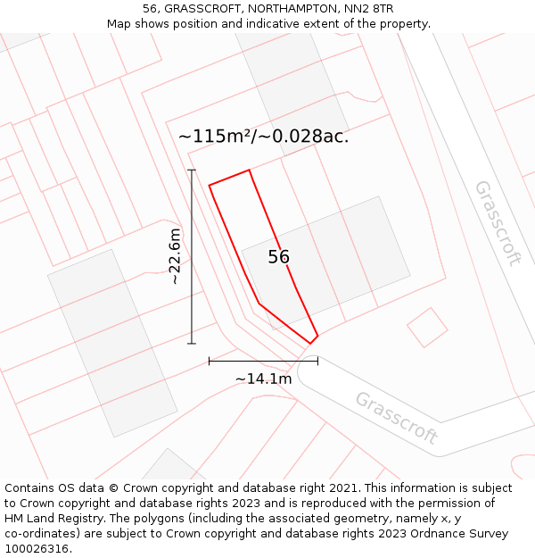 56, GRASSCROFT, NORTHAMPTON, NN2 8TR: Plot and title map