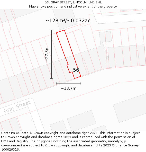 56, GRAY STREET, LINCOLN, LN1 3HL: Plot and title map