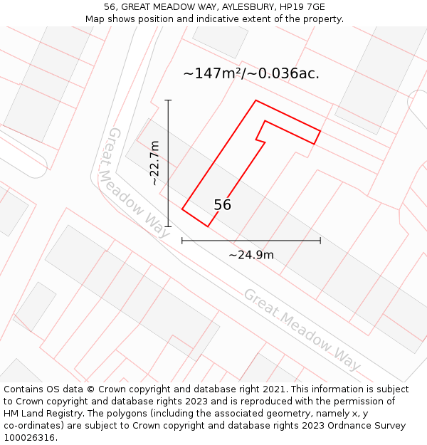 56, GREAT MEADOW WAY, AYLESBURY, HP19 7GE: Plot and title map