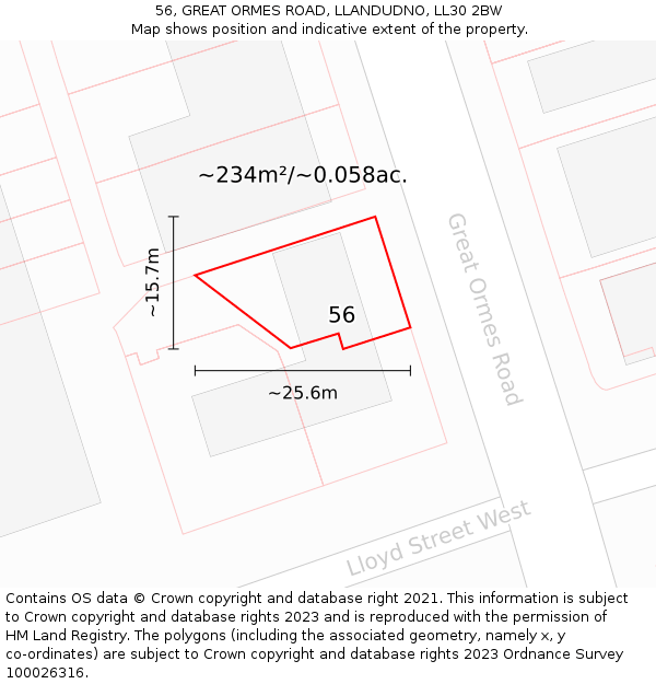 56, GREAT ORMES ROAD, LLANDUDNO, LL30 2BW: Plot and title map