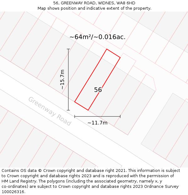 56, GREENWAY ROAD, WIDNES, WA8 6HD: Plot and title map