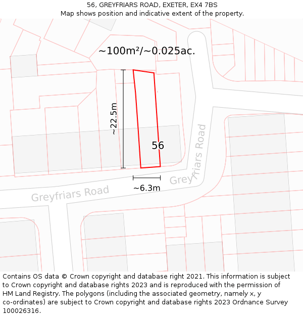 56, GREYFRIARS ROAD, EXETER, EX4 7BS: Plot and title map