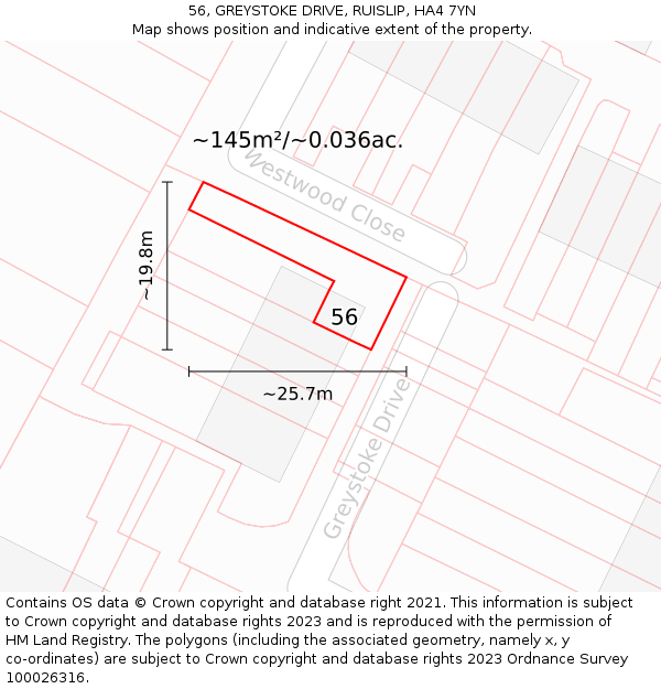 56, GREYSTOKE DRIVE, RUISLIP, HA4 7YN: Plot and title map