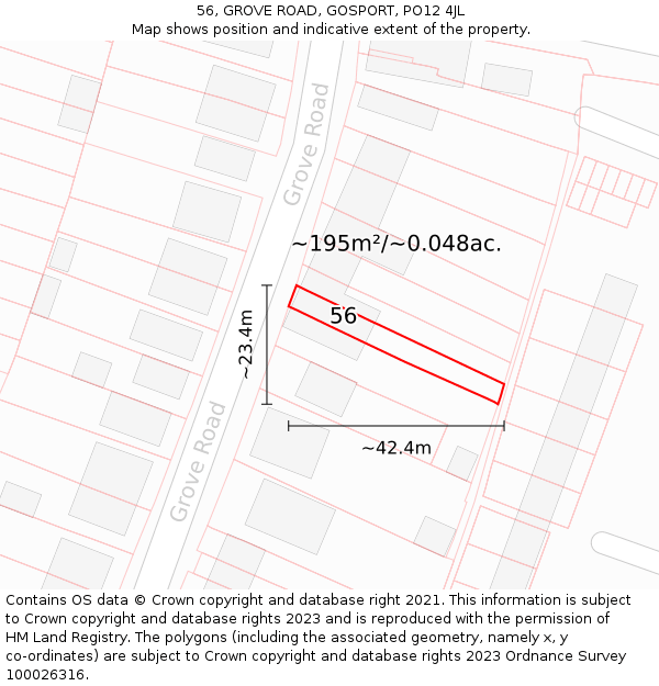 56, GROVE ROAD, GOSPORT, PO12 4JL: Plot and title map