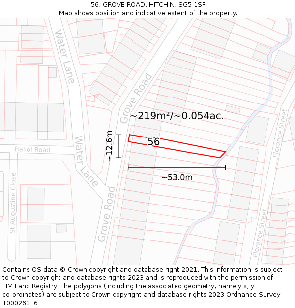 56, GROVE ROAD, HITCHIN, SG5 1SF: Plot and title map