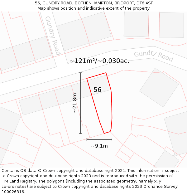 56, GUNDRY ROAD, BOTHENHAMPTON, BRIDPORT, DT6 4SF: Plot and title map
