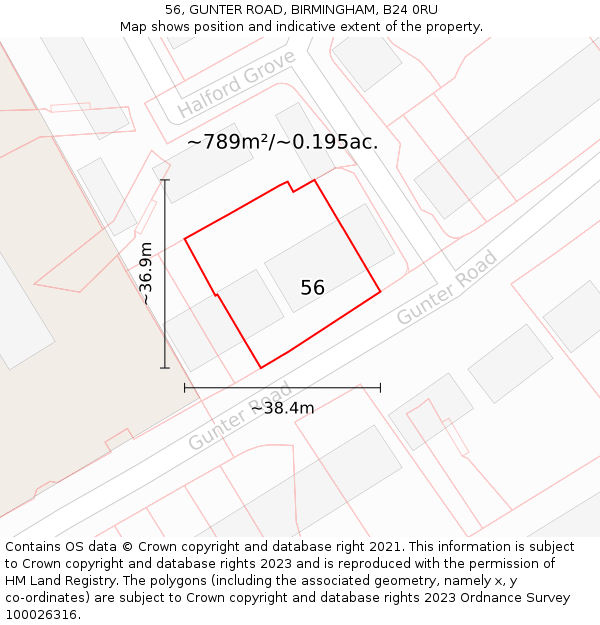 56, GUNTER ROAD, BIRMINGHAM, B24 0RU: Plot and title map