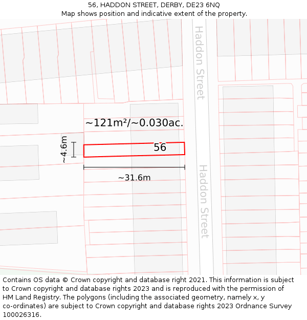 56, HADDON STREET, DERBY, DE23 6NQ: Plot and title map