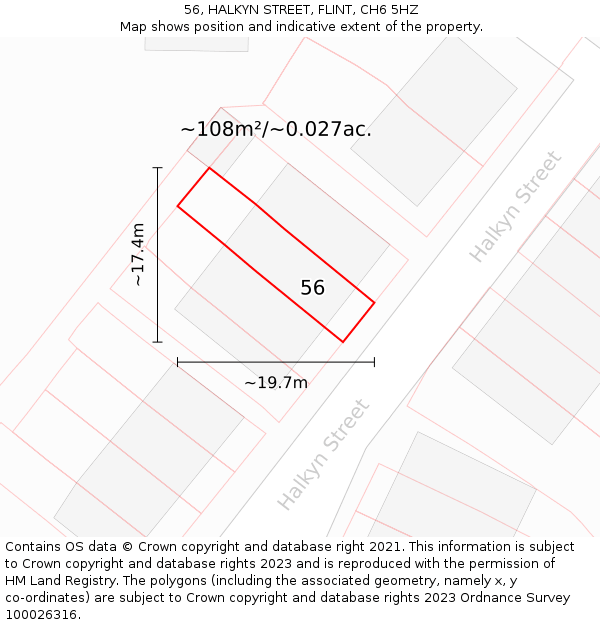 56, HALKYN STREET, FLINT, CH6 5HZ: Plot and title map