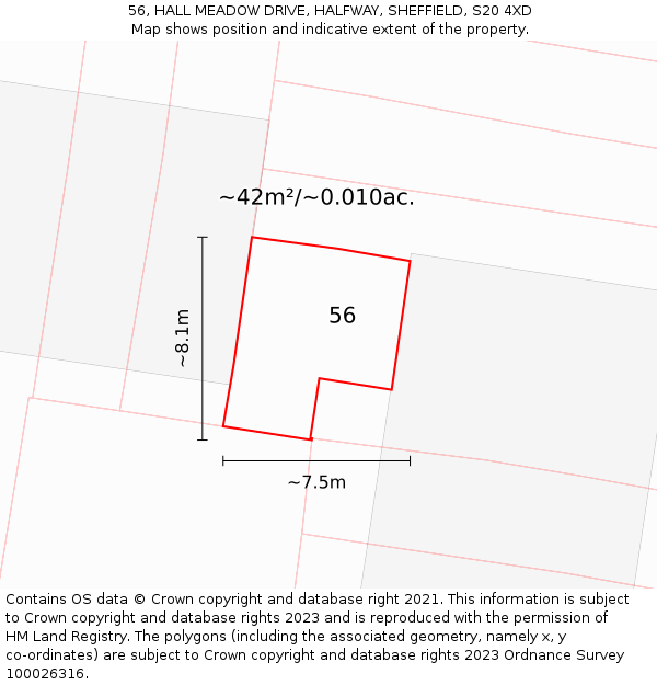 56, HALL MEADOW DRIVE, HALFWAY, SHEFFIELD, S20 4XD: Plot and title map