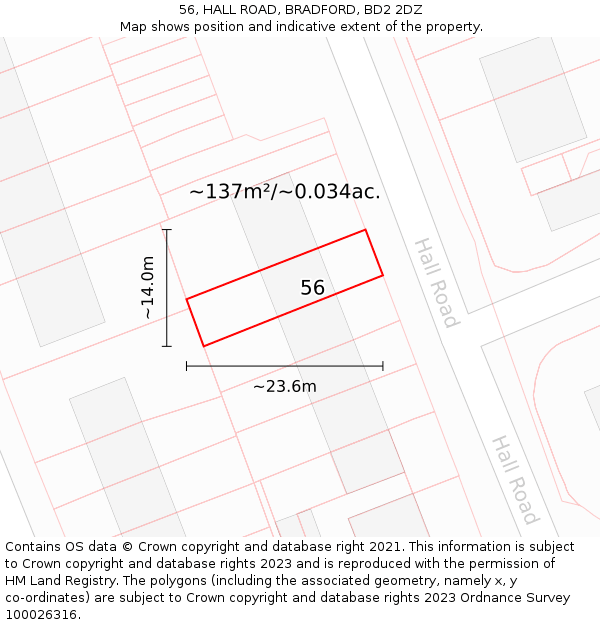 56, HALL ROAD, BRADFORD, BD2 2DZ: Plot and title map