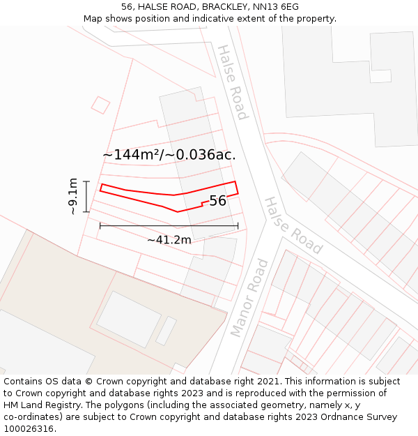 56, HALSE ROAD, BRACKLEY, NN13 6EG: Plot and title map