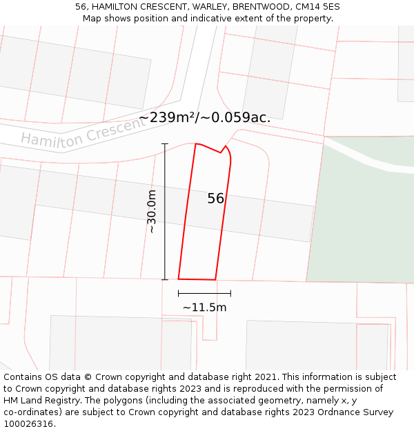 56, HAMILTON CRESCENT, WARLEY, BRENTWOOD, CM14 5ES: Plot and title map