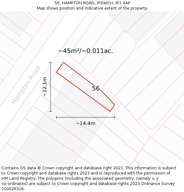 56, HAMPTON ROAD, IPSWICH, IP1 4AP: Plot and title map