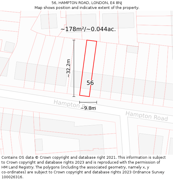 56, HAMPTON ROAD, LONDON, E4 8NJ: Plot and title map
