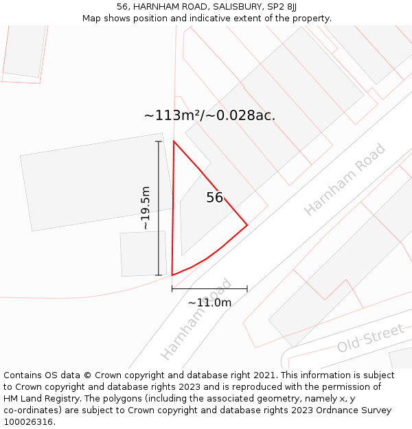 56, HARNHAM ROAD, SALISBURY, SP2 8JJ: Plot and title map