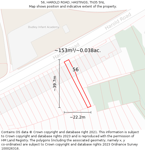 56, HAROLD ROAD, HASTINGS, TN35 5NL: Plot and title map