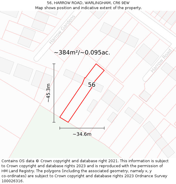 56, HARROW ROAD, WARLINGHAM, CR6 9EW: Plot and title map