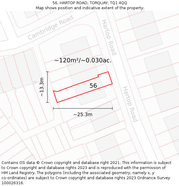 56, HARTOP ROAD, TORQUAY, TQ1 4QQ: Plot and title map