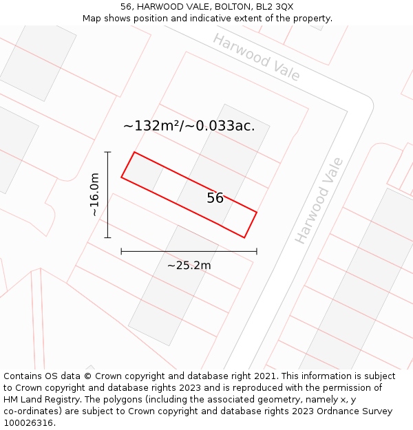56, HARWOOD VALE, BOLTON, BL2 3QX: Plot and title map