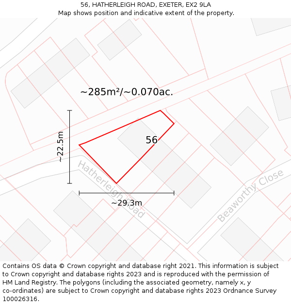 56, HATHERLEIGH ROAD, EXETER, EX2 9LA: Plot and title map