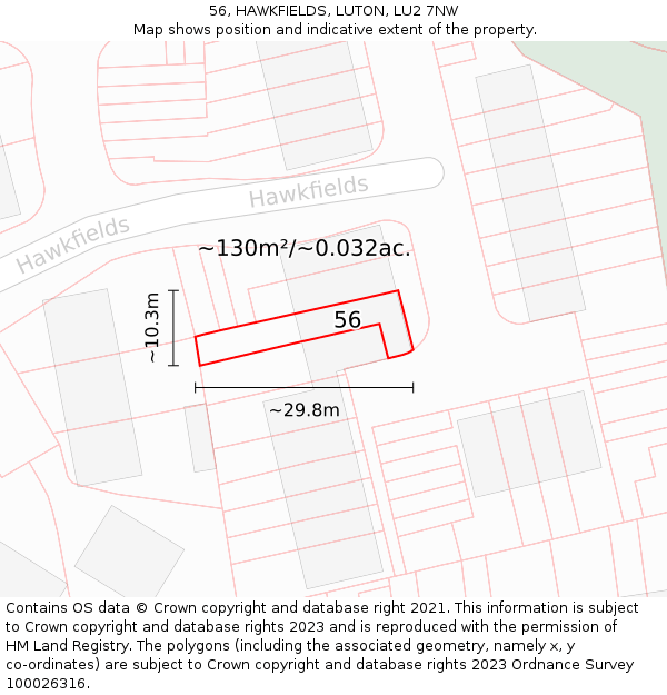56, HAWKFIELDS, LUTON, LU2 7NW: Plot and title map