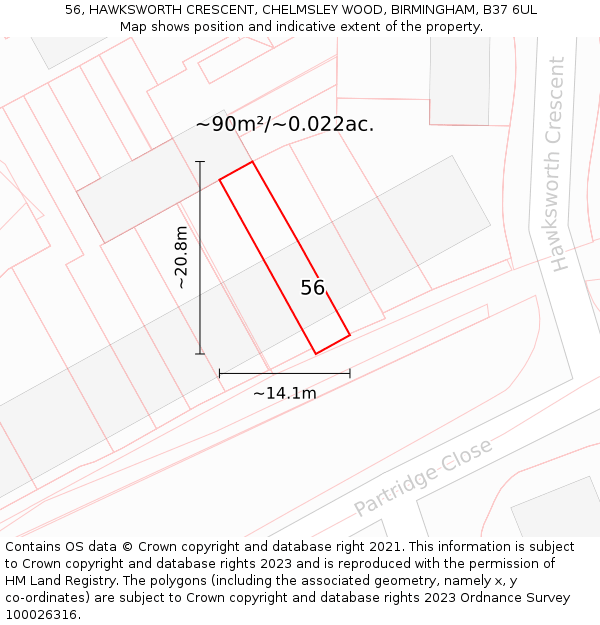 56, HAWKSWORTH CRESCENT, CHELMSLEY WOOD, BIRMINGHAM, B37 6UL: Plot and title map