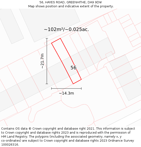 56, HAYES ROAD, GREENHITHE, DA9 9DW: Plot and title map
