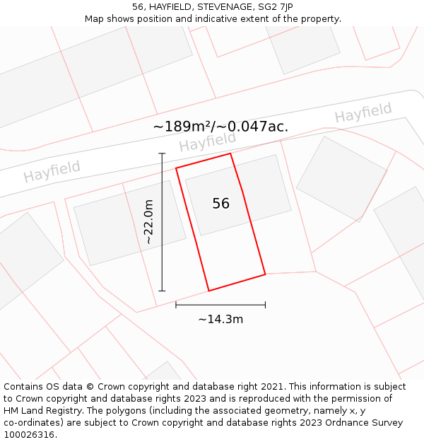 56, HAYFIELD, STEVENAGE, SG2 7JP: Plot and title map