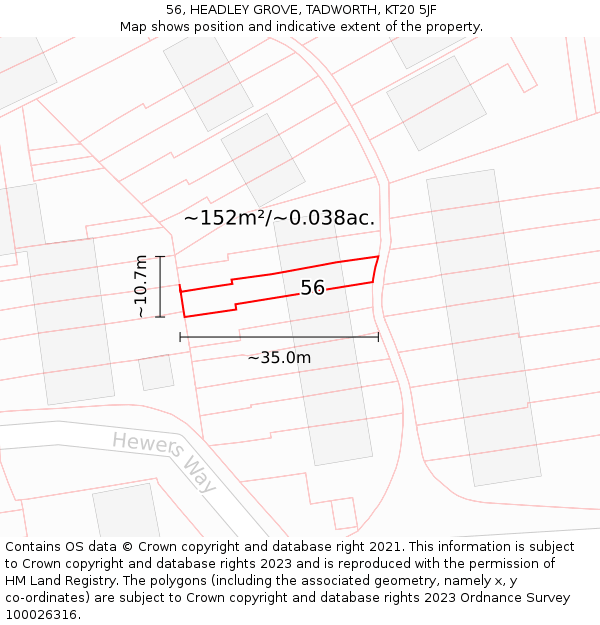 56, HEADLEY GROVE, TADWORTH, KT20 5JF: Plot and title map