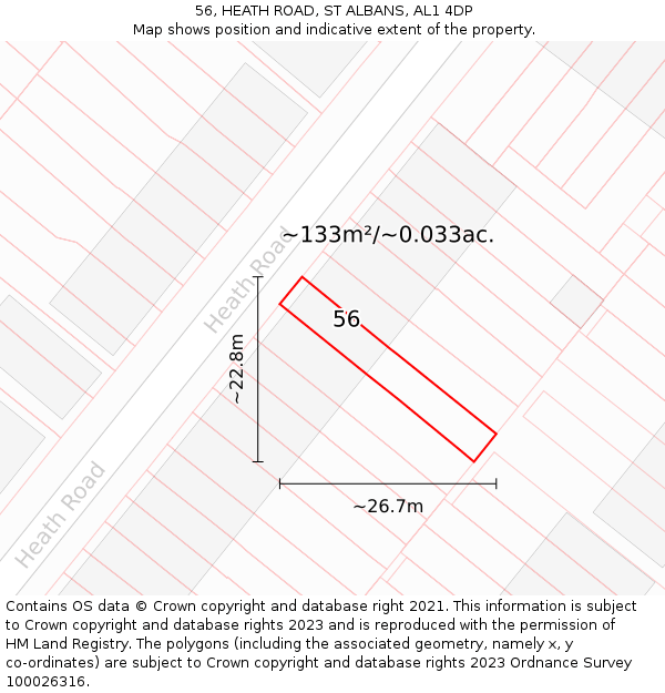 56, HEATH ROAD, ST ALBANS, AL1 4DP: Plot and title map