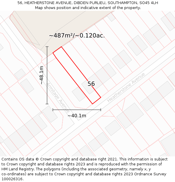 56, HEATHERSTONE AVENUE, DIBDEN PURLIEU, SOUTHAMPTON, SO45 4LH: Plot and title map