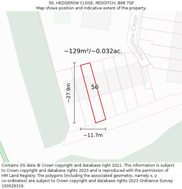56, HEDGEROW CLOSE, REDDITCH, B98 7QF: Plot and title map