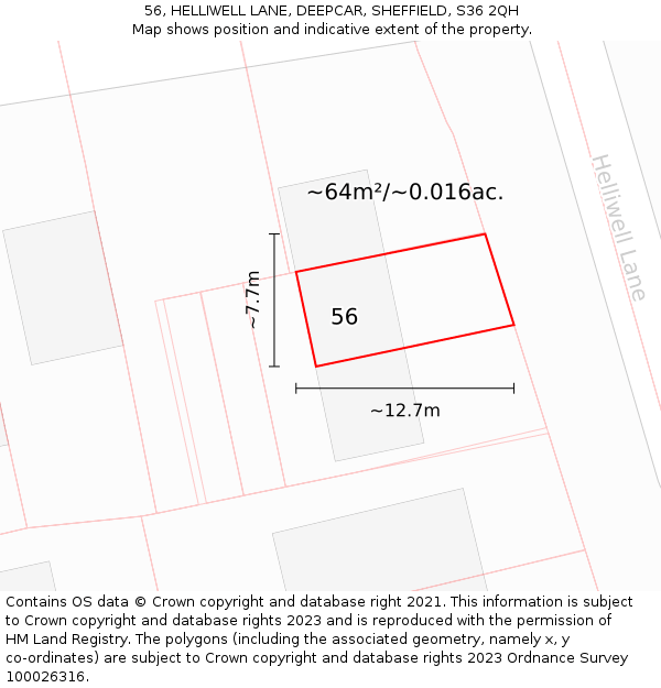 56, HELLIWELL LANE, DEEPCAR, SHEFFIELD, S36 2QH: Plot and title map