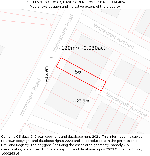 56, HELMSHORE ROAD, HASLINGDEN, ROSSENDALE, BB4 4BW: Plot and title map