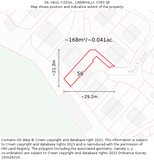56, HEOL Y DDOL, CAERPHILLY, CF83 3JF: Plot and title map
