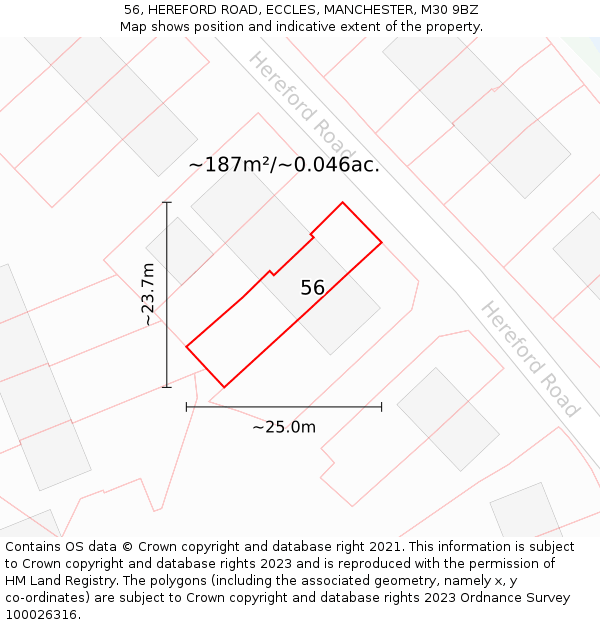 56, HEREFORD ROAD, ECCLES, MANCHESTER, M30 9BZ: Plot and title map