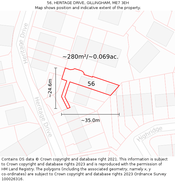 56, HERITAGE DRIVE, GILLINGHAM, ME7 3EH: Plot and title map