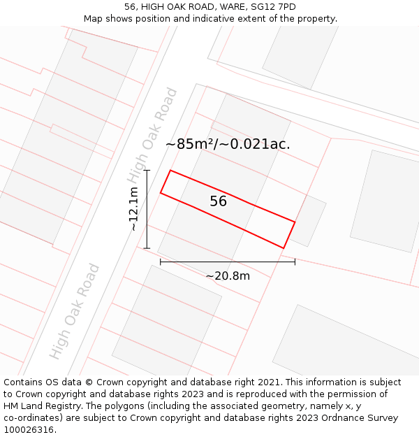 56, HIGH OAK ROAD, WARE, SG12 7PD: Plot and title map