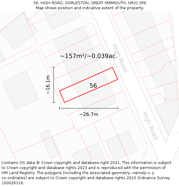 56, HIGH ROAD, GORLESTON, GREAT YARMOUTH, NR31 0PE: Plot and title map
