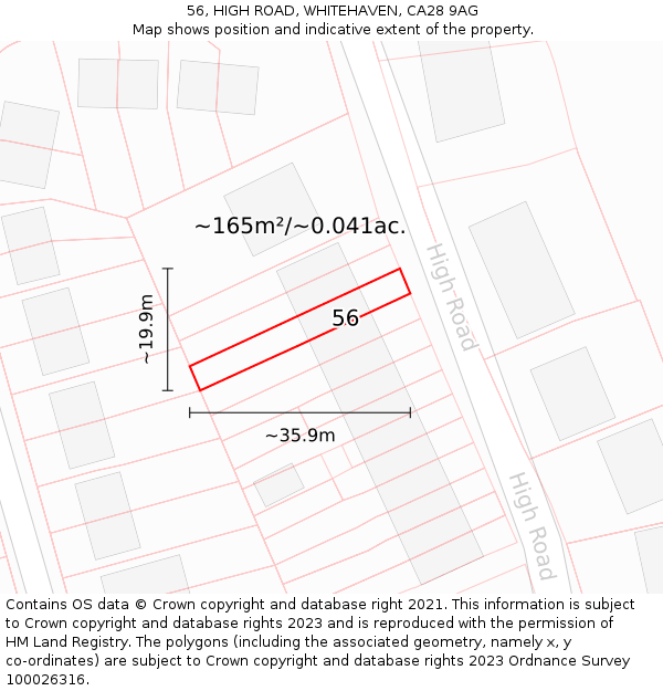 56, HIGH ROAD, WHITEHAVEN, CA28 9AG: Plot and title map