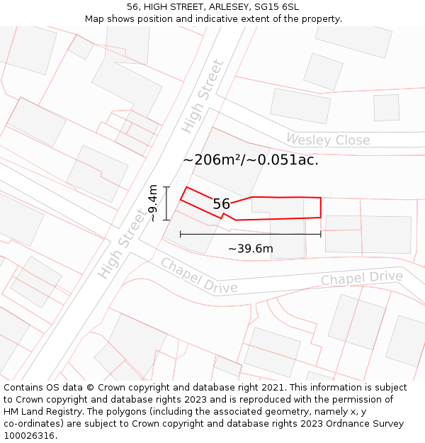 56, HIGH STREET, ARLESEY, SG15 6SL: Plot and title map