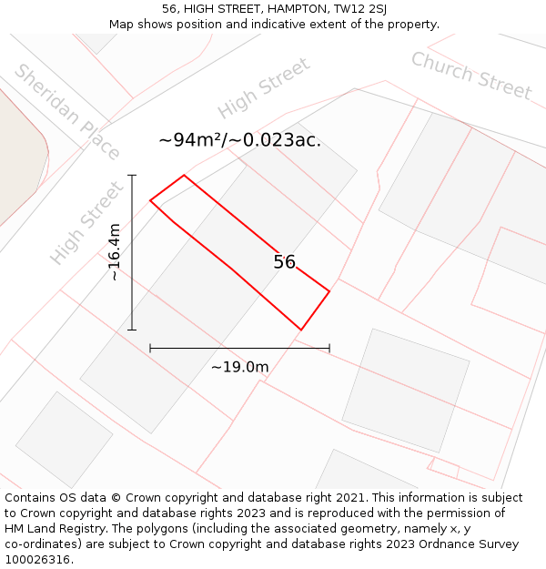 56, HIGH STREET, HAMPTON, TW12 2SJ: Plot and title map