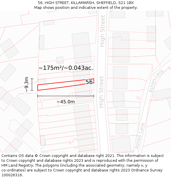 56, HIGH STREET, KILLAMARSH, SHEFFIELD, S21 1BX: Plot and title map